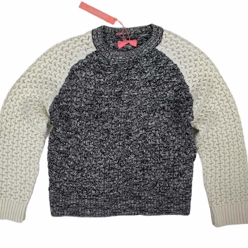 BLANK NYC GIRLS BLACK & CREAM RAGLAN SWEATER - Picture 1 of 7